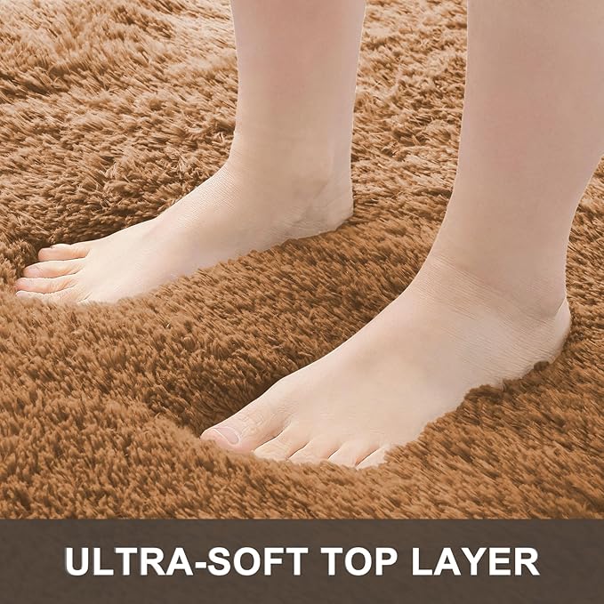 OLANLY 9x12 Machine Washable Large Area Rugs for Living Room, Bedroom, Soft Fluffy Shaggy Bedside Rug, Indoor Floor Carpet for Kids Girls and Boys, Dorms, Home Decor Aesthetic, Khaki