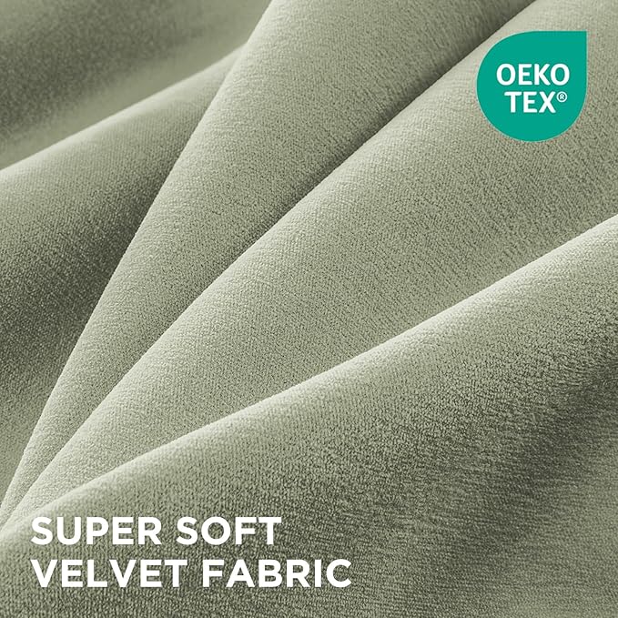 Joydeco Sage Green Velvet Curtains 72 Inches 2 Panels, Luxury Thermal Insulated Soft Green Curtains for Bedroom & Living Room, Room Darkening Velvet Drapes, Rod Pocket (52W x 72L)