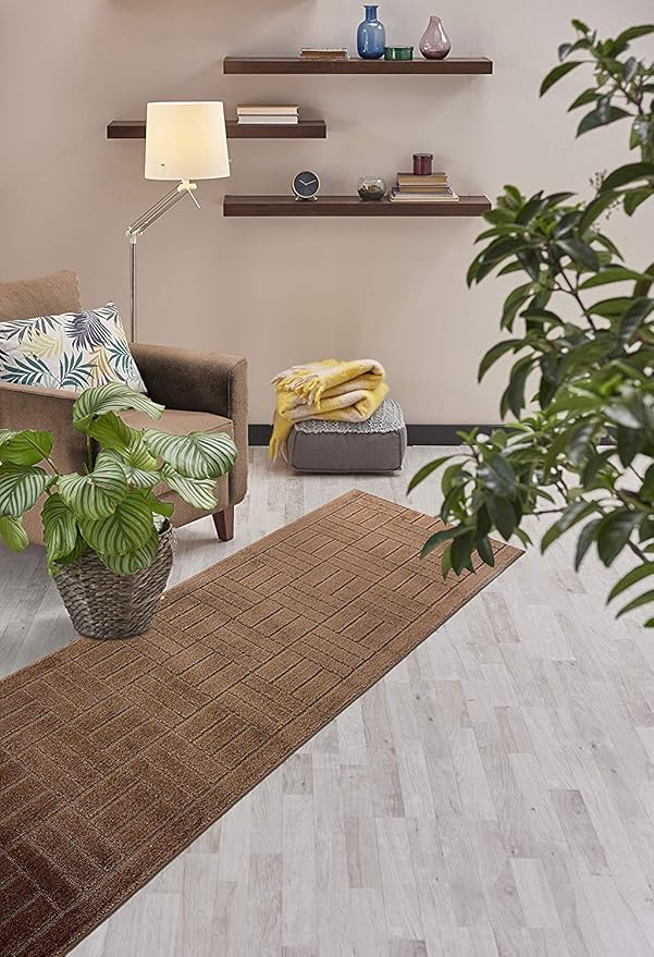 Custom Length Hallway Runner Rug,Slip Resistant,Bricks Brown, 26 Inch X 6 feet, Sold and Priced Per Foot