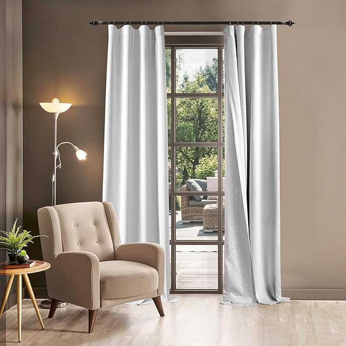 3-in-1 Layers Soundproof Fully Blackout Curtains 72 inch, Noise Canceling Thermal Insulated Back Tab Drapes for Living Room Kids Bedroom, with Hooks, Grayish White 50x72 Inch 1 Panel