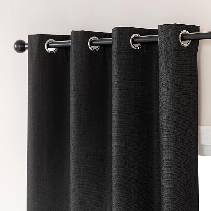 Amazon Basics Faux Linen Blackout Curtains for Bedroom and Living Room, 2-Piece Set with Grommets, 42" W x 72" L, Black