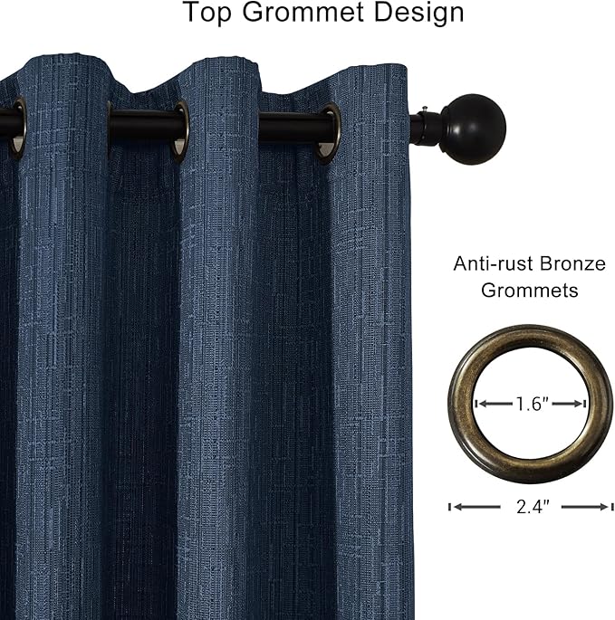 Jacquard Linen Curtains 108 inch Length 2 Panels Thick Faux Linen Blended Window Drapes Burlap Textured Curtains with Grommet for Living Room Bedroom Farmhouse (52x108 Navy) Natural