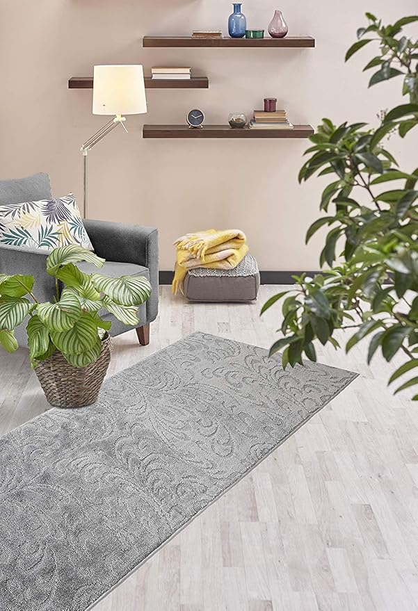 Custom Length Hallway Runner Rug,Slip Resistant,Floral Grey, 26 Inch X 25 feet, Sold and Priced Per Foot