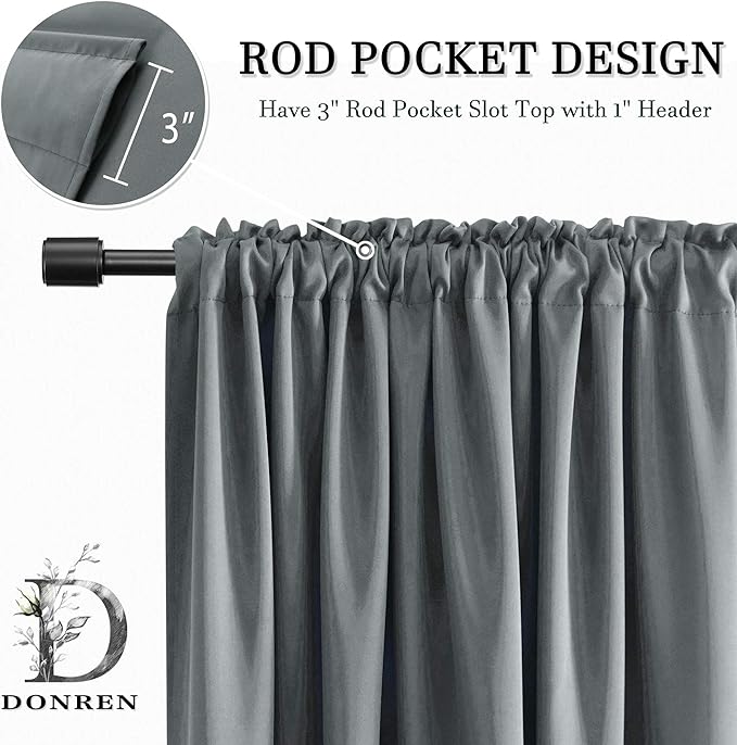 DONREN Blackout Curtain Panels - Light Reducing Thermal Insulated Solid Blackout Curtains/Panels/Drapes for Living Room (Set of 2, 60 inches by 84 Inch, Medium Grey)