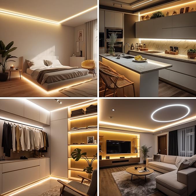 COB LED Strip Light Warm White 24.6FT, High Bright LED Strips with 2400LEDs, RF Remote and UL Power Supply, 3000K Dimmable LED Lights for Bedroom, Kitchen, DIY Home Decoration