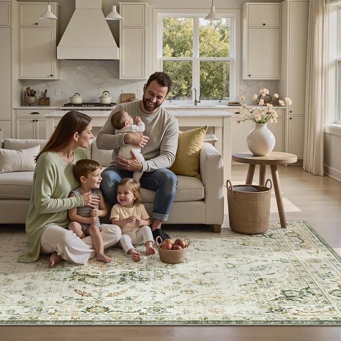 PADOOR 9X12 Area Rug,Rugs for Living Room,Soft Green Rugs for Bedroom,Machine Washable Rugs Non Slip Carpet,Rug for Dining Room Living Room Bedside Office