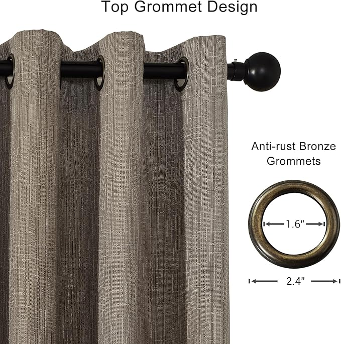 Jacquard Linen Curtains 108 inch Length 2 Panels Thick Faux Linen Blended Window Drapes Burlap Textured Curtains with Grommet for Living Room Bedroom Farmhouse (52x108 Dark Coffee) Natural