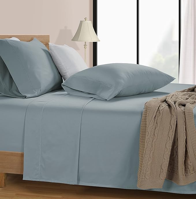 LANE LINEN 600 Thread Count 100% Cotton Full Size Sheets Set, Soft & Comfy Hotel Style Thick Full Bed Sheets Set, Mercerized Cotton Bedding Sheets & Pillowcases Sets, Machine wash - French Blue