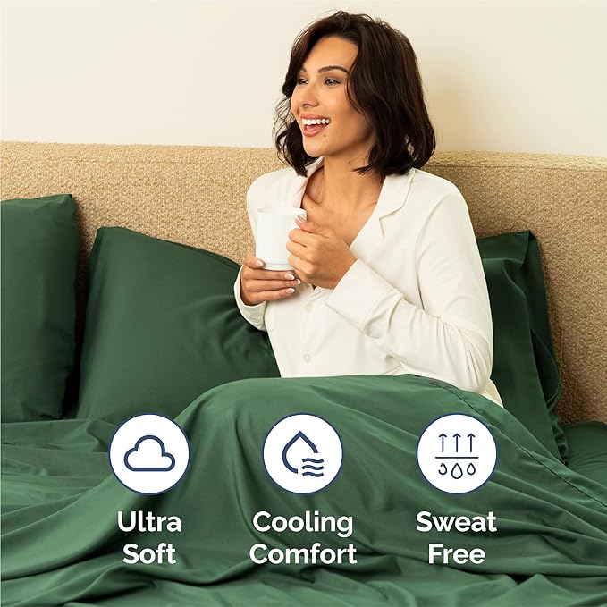 Cal King 6 Piece Sheet Set - Cooling, Comfy & Breathable - Hotel Luxury Bedding, Includes Fitted Sheet for Women, Men, Kids & Teens - 1 Flat, 1 Fitted Sheet, 4 Pillowcases with Deep Pockets - Emerald