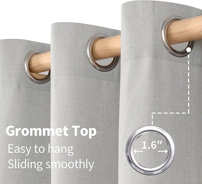 YoungsTex Light Grey Linen Curtains 84 Inches Long for Living Room, Light Filtering Drapes with Grommet Semi Sheer Window Treatments for Dining Bedroom, 2 Panels, 52 X 84 Inch