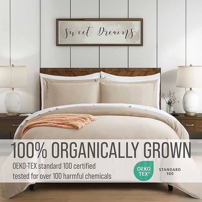 Bella Coterie Luxury Bamboo Viscose Queen Size Duvet Cover Set | 100% Organically Grown | Corner Ties | Ultra Soft | Cooling | Two Pillow Shams | 90 x 94 | No Insert [Dune]