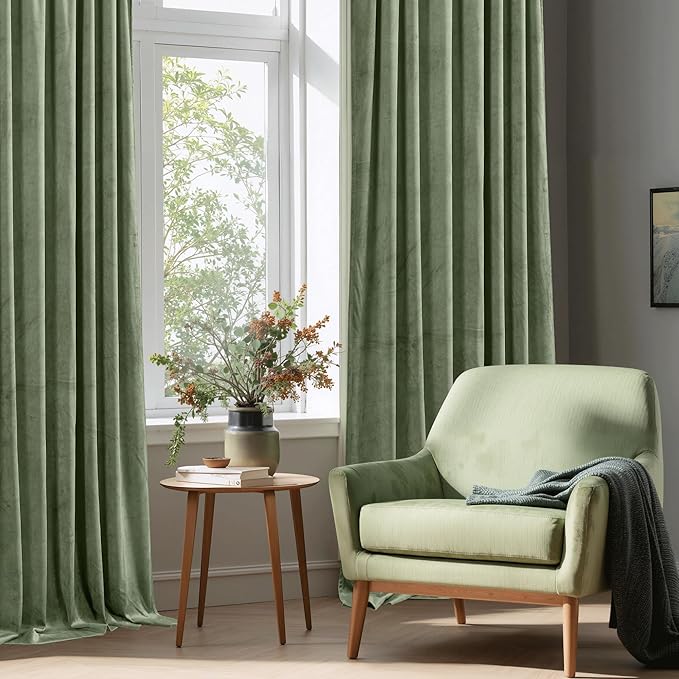 StangH Sage Green Velvet Curtains 94 inches Long Modern Room Darkening Privacy Drapes for Girls Bedroom, Heavy Soft Curtains for Office/Patio, W52 x L94, 2 Panels