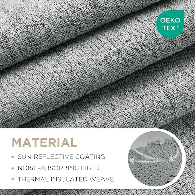 Joydeco Blackout Curtains for Bedroom - 100% Light Blocking 2 Panels Light Grey Drapes 37" W x 63" L, Thermal Insulated Room Darkening Curtains, Linen Textured for Living Room, Rod Pocket & Back Tabs