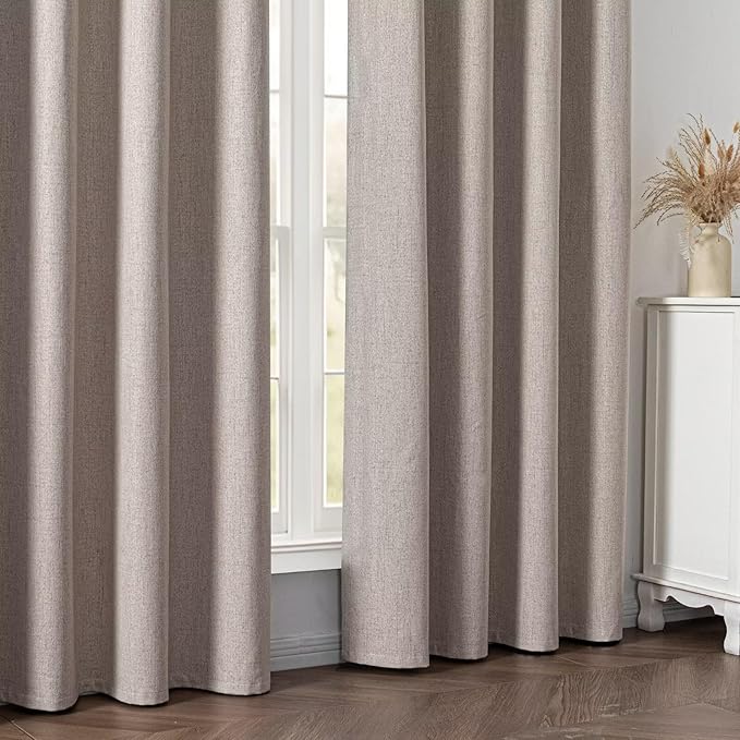 100% Blackout Curtains 72 Inch Length 2 Panels Set, Black Out Curtains for Living Room, Beige Thermal Insulated Grommet Drapes Bedroom Luxury Decor Privacy(70W × 72L inch, Beige)