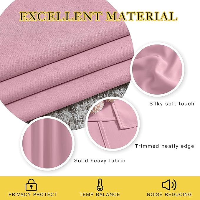 NICETOWN Bedroom Room Darkening Curtains - Triple Weave Grommet Top Thermal Insulated Solid Energy Saving Panels/Drapes for Villa/Hall, Crystal Pink, 1 Pair, 52 inches by 95 Inch