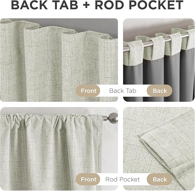 Joydeco Blackout Curtains for Bedroom - 100% Light Blocking 2 Panels Light Beige Drapes 37"W x 72"L, Thermal Insulated Room Darkening Curtains, Linen Textured for Living Room, Rod Pocket & Back Tabs