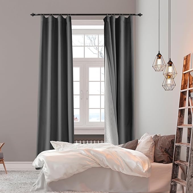 100% Blackout Thermal Insulated Curtains, 3 Layers Noise Absorbing, Soundproof Back Tab Drapes for Sliding Glass Door Baby Nursery Bedroom with Hooks, Grey 50x108 Inch Set of 1