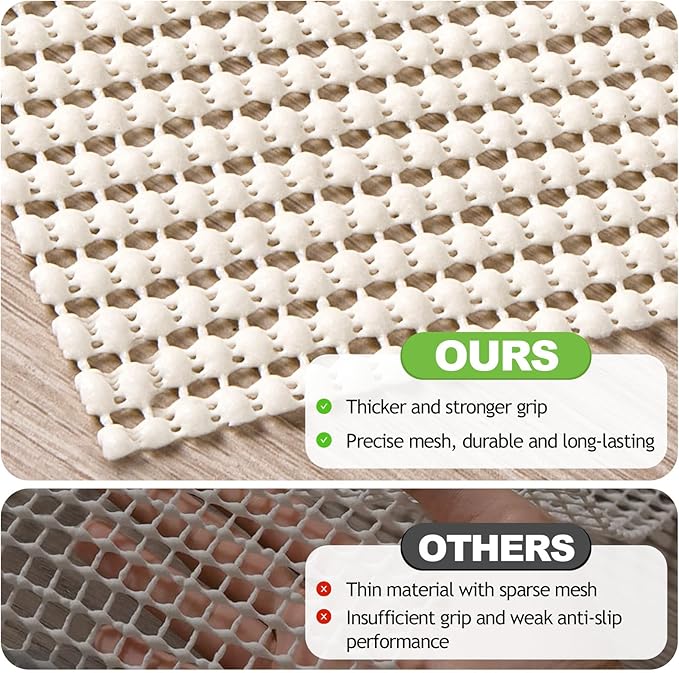 Songrey Non-Slip Rug Pad 7x10 FT, Extra Thick Carpet Pads for Hard Surfaces, Prevents Sliding and Secures Rugs, Provides Floor Protection with Comfort Cushioning