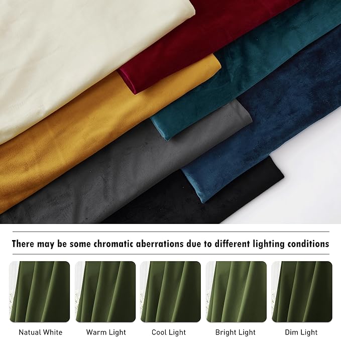 RYB HOME Back Tab Velvet Curtains, Thermal Insulated Privacy Protect Decorative Drapes for Living Room Home Theater, Olive Green, W 52 x L 120 inches, 2 Panels Set