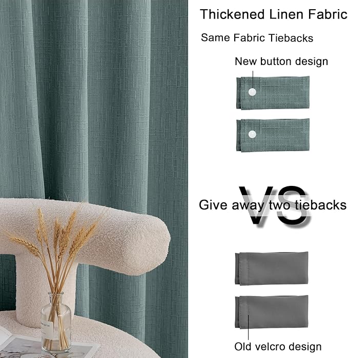 Jacquard Linen Curtains 108 inch Length 2 Panels Thick Faux Linen Blended Window Drapes Burlap Textured Curtains with Grommet for Living Room Bedroom Farmhouse (52x108 Lake Blue) Natural