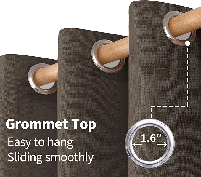 YoungsTex Brown Linen Curtains 63 Inches Long for Living Room Window, Light Filtering Drapes Semi Sheer with Grommet Privacy Decorative for Bedroom, 2 Panels, 52 X 63 Inch
