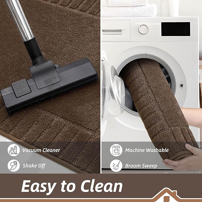 BEQHAUSE Door-Mat-Non-Slip Dirt Trapper Door Mats Low-Profile Front Door Mat Absorbent Floor Mats for Entryway Washable Mud Resistant Home Entrance Doormat,Brown,24"x36"