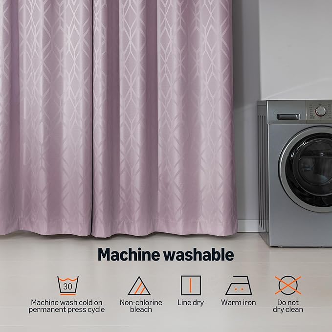 Amazon Basics Jacquard 2-Piece 100% Blackout Curtains, Living Room and Bedroom Drapes, Thermal Insulated Window Treatment, 42"x72", Pink