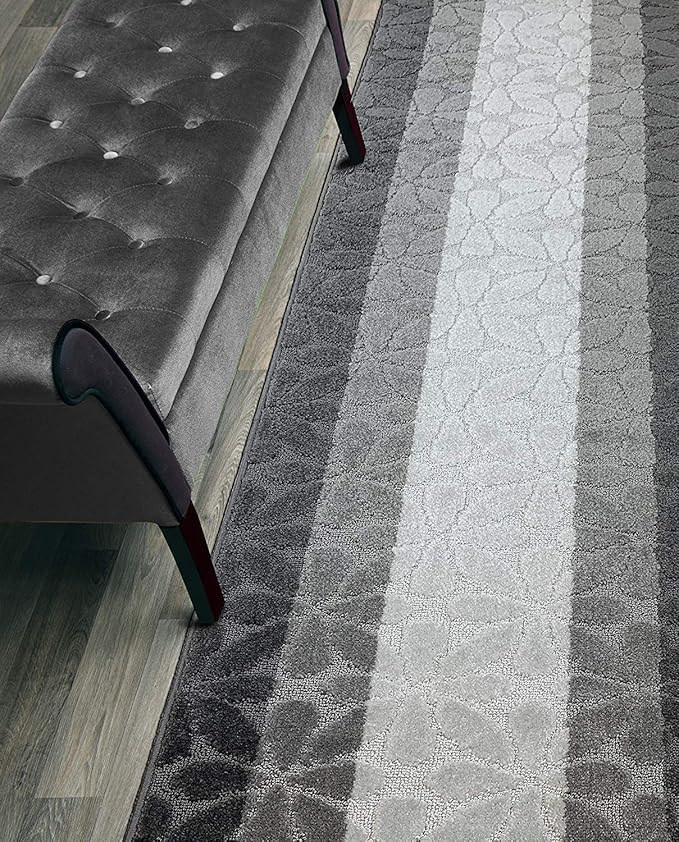 Custom Length Hallway Runner Rug,Slip Resistant,Flower Grey, 26 Inch X 7 feet, Sold and Priced Per Foot