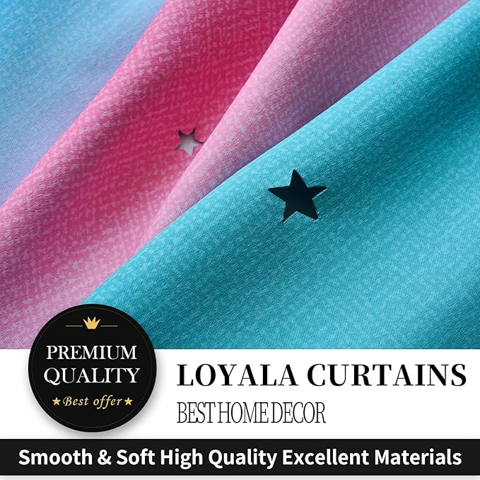 Star Blackout Curtains for Bedroom - Cute Kids Rainbow Curtains, 84 Inch Long 2 Panels, Beige & Blue & Pink