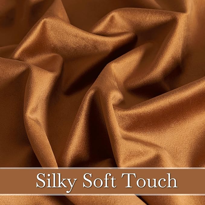 RYB HOME Plush Velvet Curtains, Heavy Duty Back Tab Decorative Window Drapes Privacy Room Darkening Covering for Living Room Playroom, Golden Oak, W52 x L90 inches, Set of 2 Panels