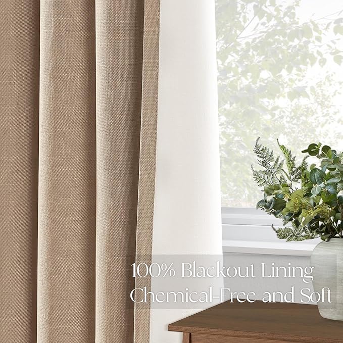 Topfinel 102 Inches Long Custom Blackout Linen Curtains, Pinch Pleated Noise Cancelling Curtains with Pin Hooks for Traverse Rods, Earth Tone Viral Drapes 2 Panels for Living Room Master Bedroom
