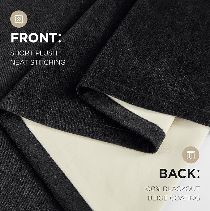 Joydeco Black 100% Blackout Curtains 84 Inch 2 Panels, Luxury Thermal Insulated Black Velvet Curtains for Bedroom Living Room, Soundproof Blackout Window Drapes, Rod Pocket & Back Tab (42W x 84L)
