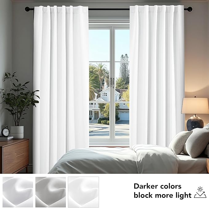 Deconovo Blackout Curtains, Thermal Insulated, W70 x L84 2 Panels, Back Tab, Machine Washable, Room-Darkening Drapes for Bedroom/Living Room Pure White