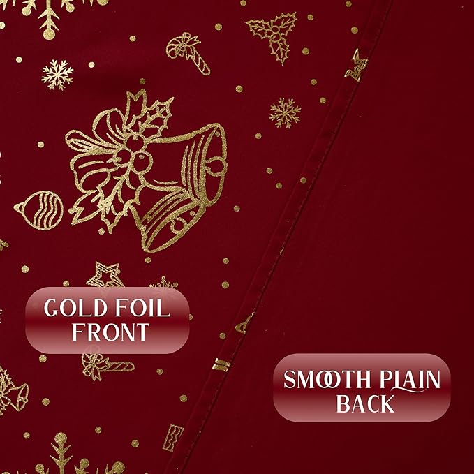 NICETOWN 2 Panels Christmas Red Curtains 52 x 108 Inch, Gold Stamping Grommet Drapes for Holiday Decoration, Christmas Style Window Treatment for Living Room Bedroom, Home Decor