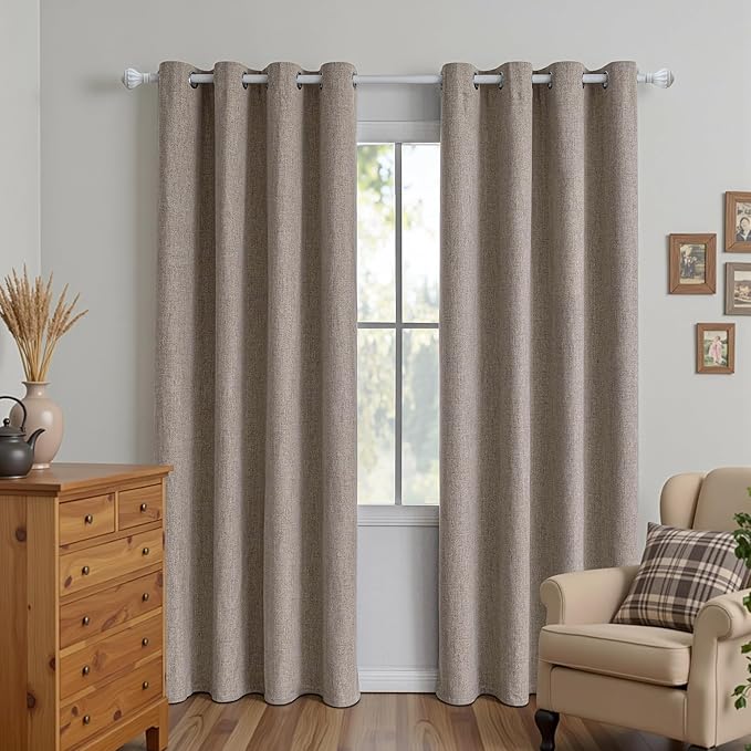 100% Blackout Curtains 108 Inches Long 2 Panels Set, Linen Curtains for Living Room, Black Out Thermal Insulated Grommet Drapes Bedroom Luxury Decor Privacy(52W × 108L inch, Linen)