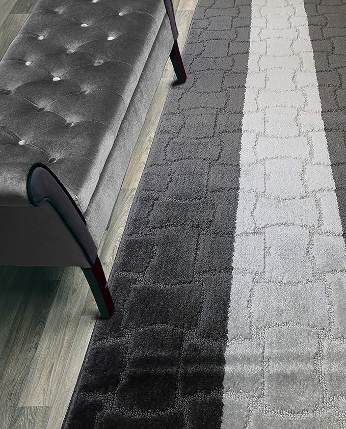 Custom Length Hallway Runner Rug,Slip Resistant,Puzzle Anthracite, 26 Inch X 15 feet, Sold and Priced Per Foot