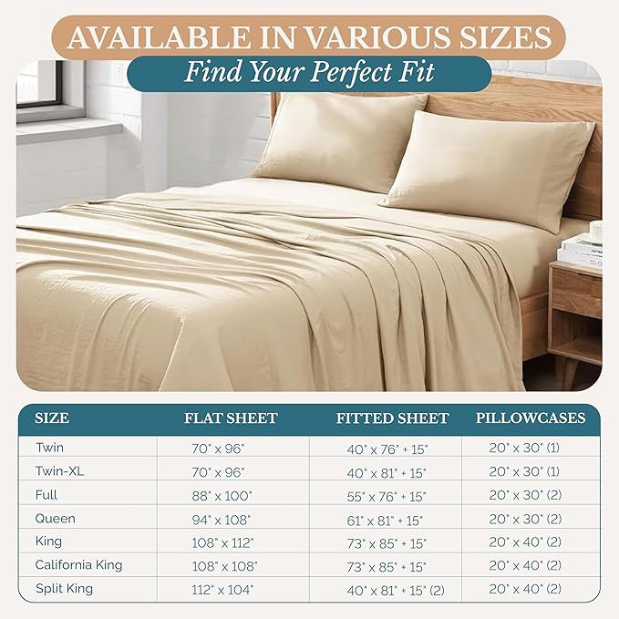 Casa Platino Twin Size Bedding Set, Pre-Washed Ultra Soft & Breathable Cooling Sheets Twin Size Bed Set, 100% Brushed Microfiber Sheet Set, Twin Sheet Set Deep Pockets - Linen