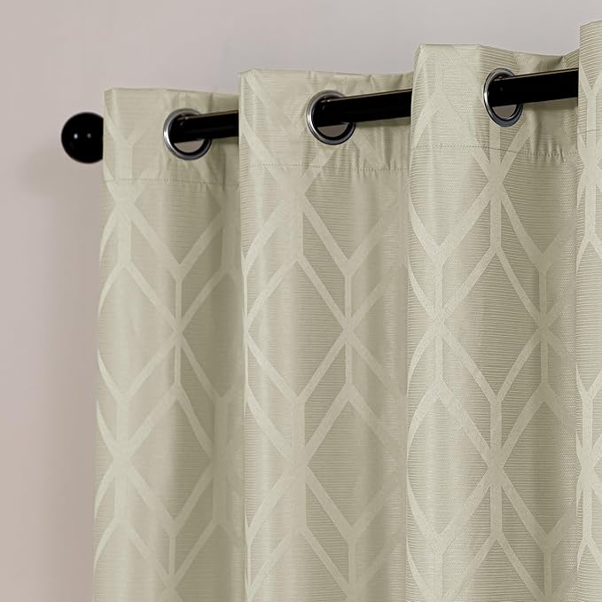 Amazon Basics Jacquard 2-Piece 100% Blackout Curtains, Living Room and Bedroom Drapes, Thermal Insulated Window Treatment, 52"x84", Beige