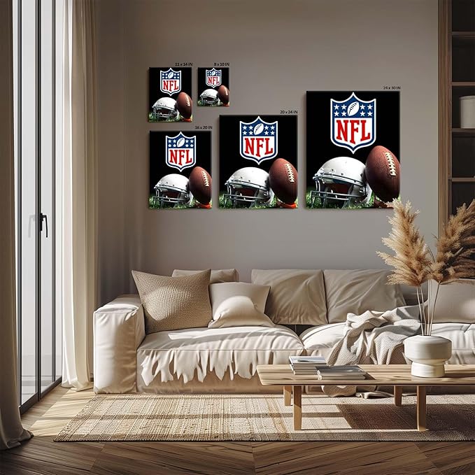 B.B.F MAKE American Football Canvas Wall Art Super Champions Bowl Poster Rugby Oil Painting Canvas Wall Decor Sports Picture Boys Gift Modern Bedroom Living Room Dorm Home Decoration, Framed 20x24inch
