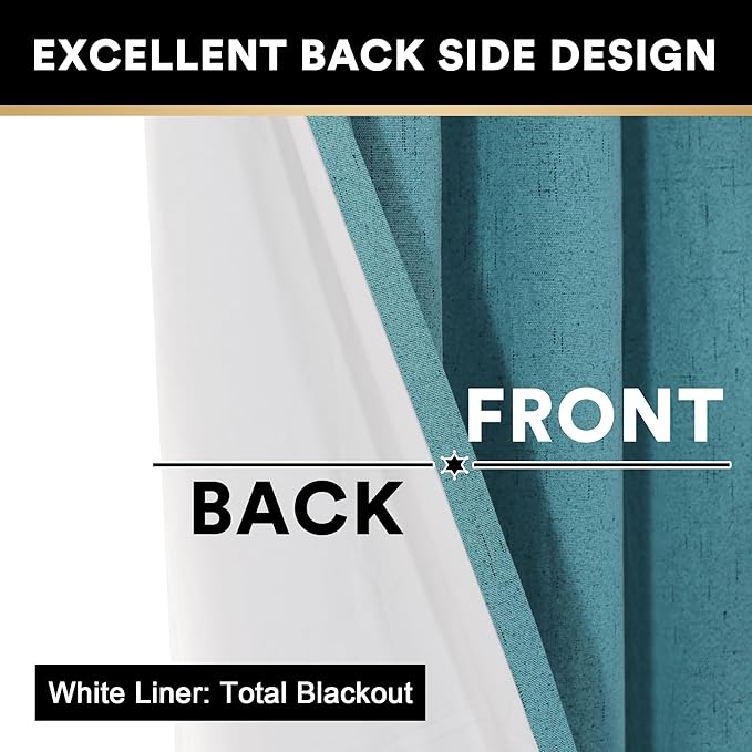 PrinceDeco Blackout Curtains for Sliding Glass Teal Blue Black Out Curtains Patio Curtains for Sliding Door 100% Blackout Curtains for Bedroom Energy-Efficient Temperature Regulators,W100 X L96 Inch