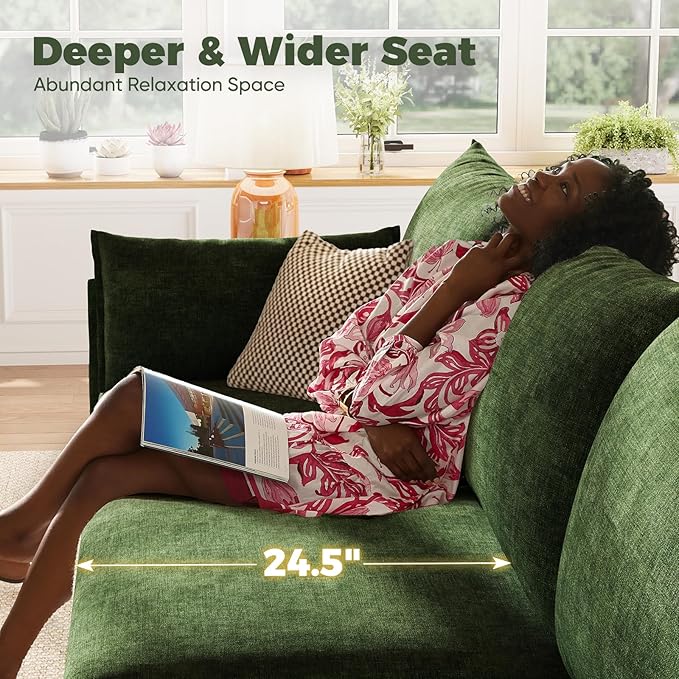 ABCASA 103.5" Oversized Modular Sectional Sofa, L Shaped Convertible Couch with Movable Ottoman, Large 6 Seat Corner Couches for Living Room Deep Seat- Green Chenille