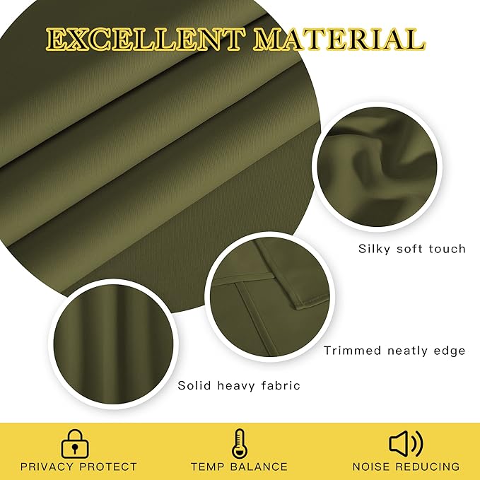 NICETOWN Blackout Curtains 84 Inch Length, Thermal Insulated Curtains for Bedroom Grommet Energy Saving Room Darkening Drapes for Living Room Window, 1 Panel, Olive Green, 66" W x 102" L
