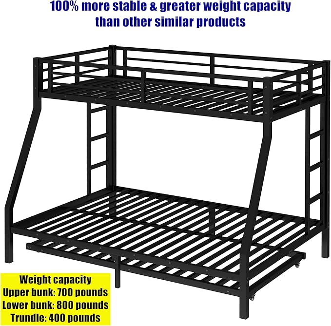 SIGONE Stronger & Safer Heavy Duty Twin Over Full Bunk Bed with Twin Trundle for Adults Teens, Thickened More Stable Metal Bunkbed Frame (Greater Weight Capacity)