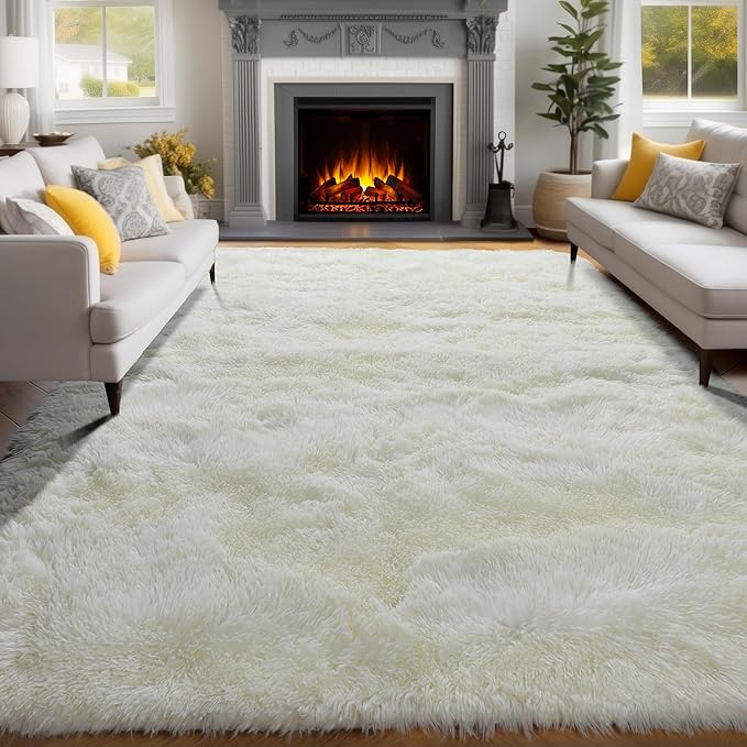 PAGISOFE Machine Washable Area Rugs for Living Room 6x9 Ft,Cream White Soft Fuzzy Shaggy Rugs for Bedroom, Office Ivory Nursery Carpet Boys Girls Dorm Pastel Rug for Kids Room Home Decor Aesthetic