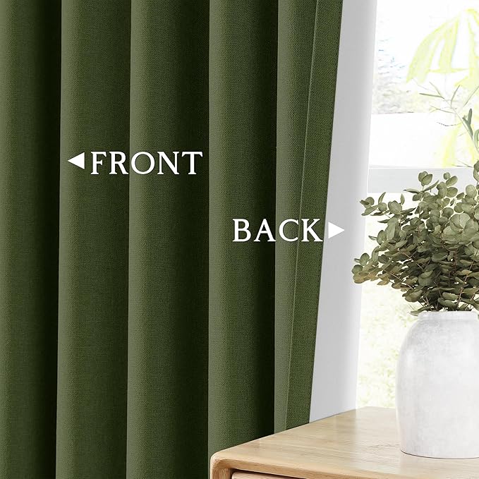 ChrisDowa 100% Blackout Olive Green Solid Curtains 90 Inches Long 2 Panels for Bedroom Living Room,Farmhouse Room Darkening Thermal Insulated Soundproof Grommet Top Window Treatment Drapes,52x90