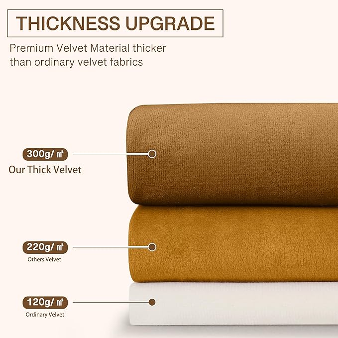 StangH Mustard Gold Velvet Curtains - Vintage High Ceiling Tall Drapes for Sliding Door/Villa, Thermal Insulated Privacy Panels for Living Room/Kids Room, W52 x L108, 2 Panels