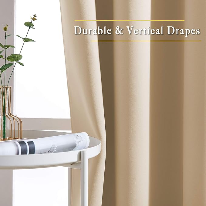 NICETOWN Room Darkening Curtains & Drapes for Room Divider - Grommet Thermal Curtains Light & Sound Reducing Window Treatments for Bedroom (W66 x L102, Biscotti Beige, 1 Pair)