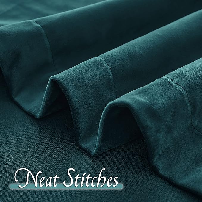 RYB HOME Velvet Curtains 90 inches Length, Back Tab & Rod Pocket Soft Fabric Curtains & Drapes for Bedroom Room Divider, Peacock Blue, W 62 x L 90, 2 Panels Set