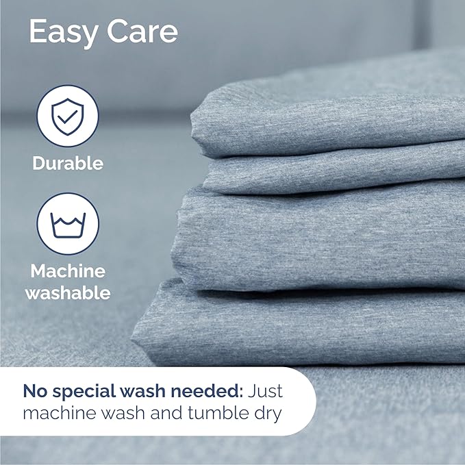 Cal King 6 Piece Sheet Set - Cooling & Breathable - Hotel Luxury Bedding, Includes Fitted Sheet for Women, Men, Kids & Teens - 1 Flat, 1 Fitted Sheet, 4 Pillowcases w/Deep Pockets - Heathered Blue