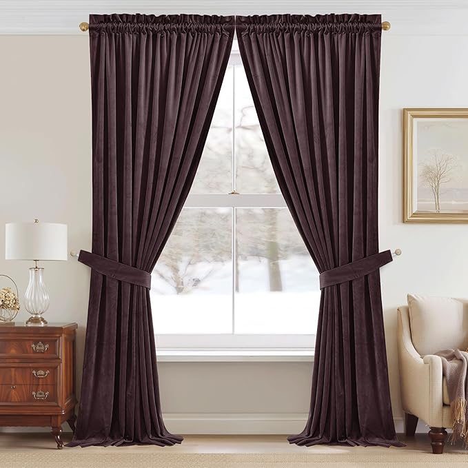 StangH Luxury Purple Curtains 90 Inches - Super Soft Insulated Velvet Drapes with Rod Pocket for Living Room,Sunlight Blocking Privacy Window Treatments, W52 x L90, 2 Panels